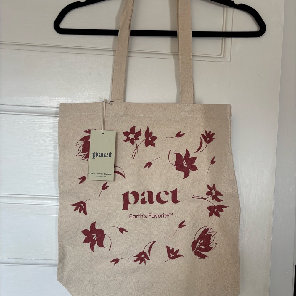 NWT Pact Canvas Tote Bag with Red Floral Design